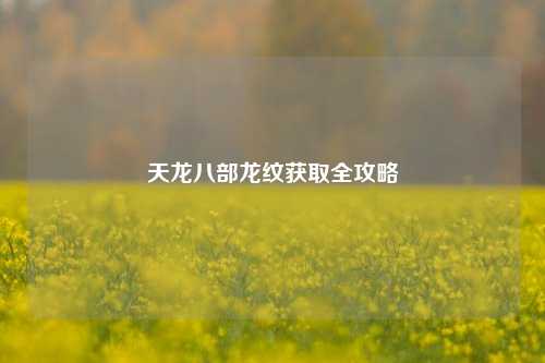 天龙八部龙纹获取全攻略