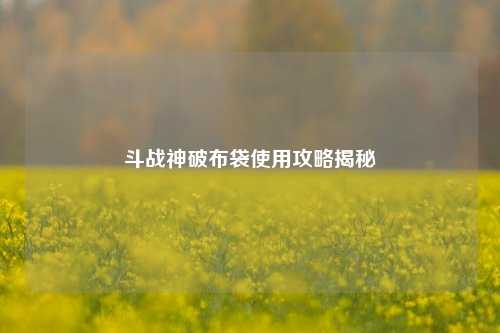 斗战神破布袋使用攻略揭秘