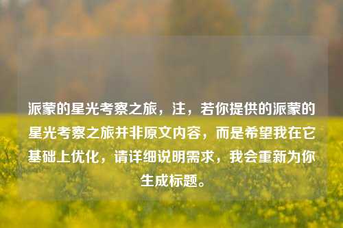 派蒙的星光考察之旅,注,若你提供的派蒙的星光考察之旅并非原文内容,而是希望我在它基础上优化,请详细说明需求,我会重新为你生成标题。