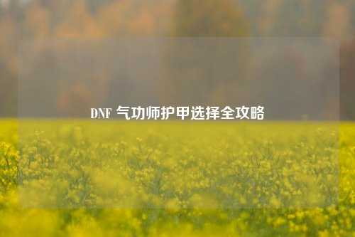 DNF 气功师护甲选择全攻略